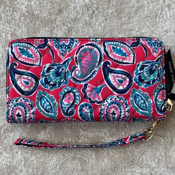 NWT Simply Southern Pink Paisley Quilted Clutch Zip Around Wristlet Phone Wallet - Picture 6 of 15